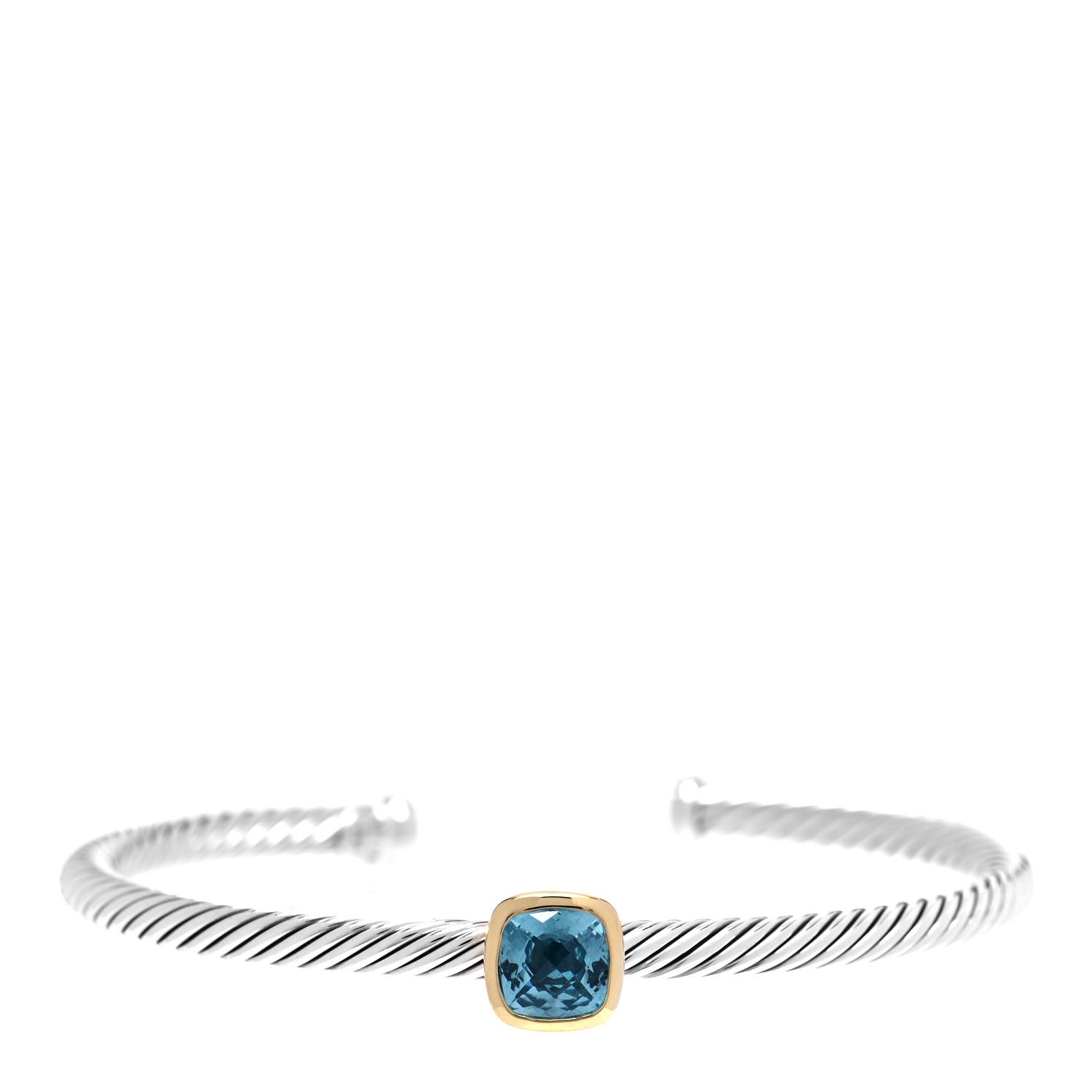 David Yurman Sterling Silver 18K Gold Blue Topaz 4mm Cable Classics Station Bracelet 1 of 5