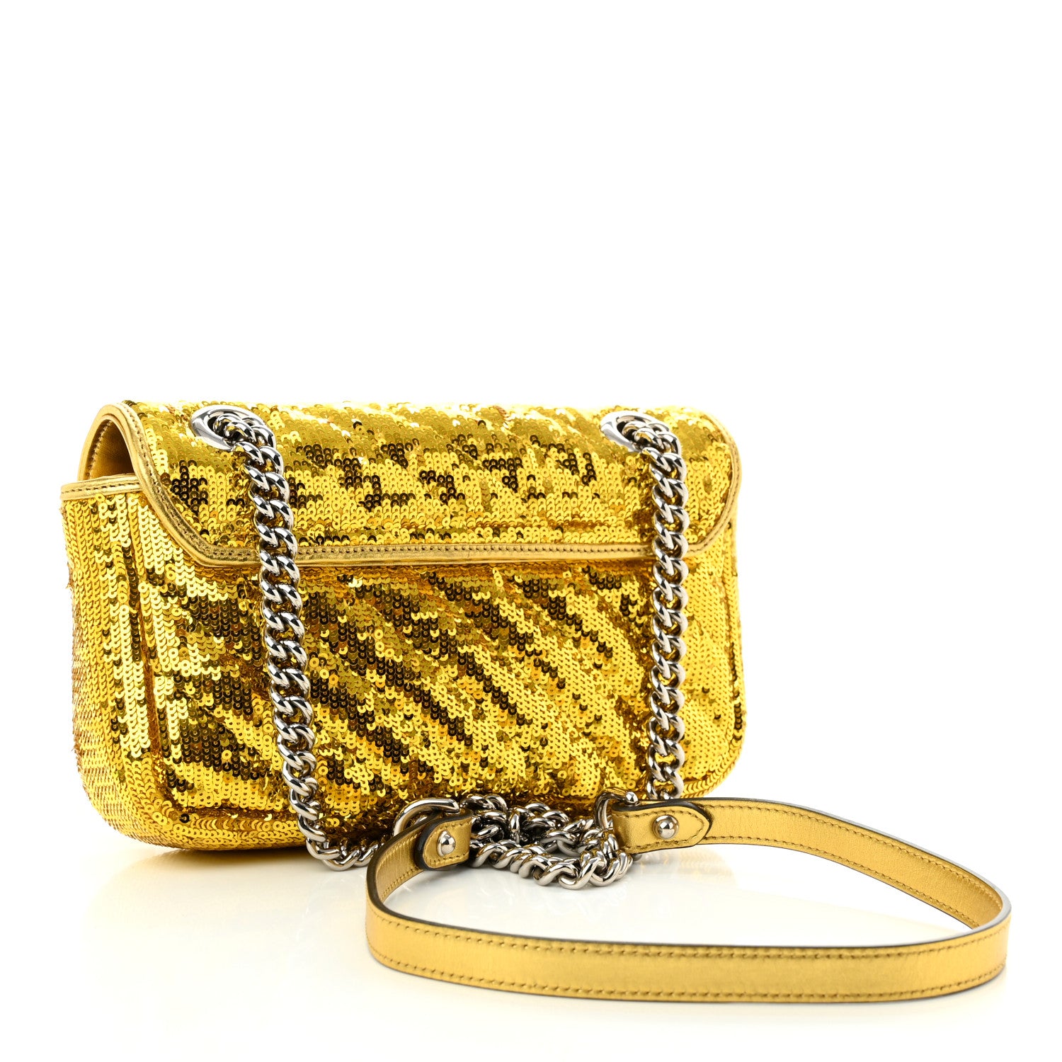 Gucci Sequin Matelasse Diagonal Mini GG Marmont Shoulder Bag Gold 3 of 10
