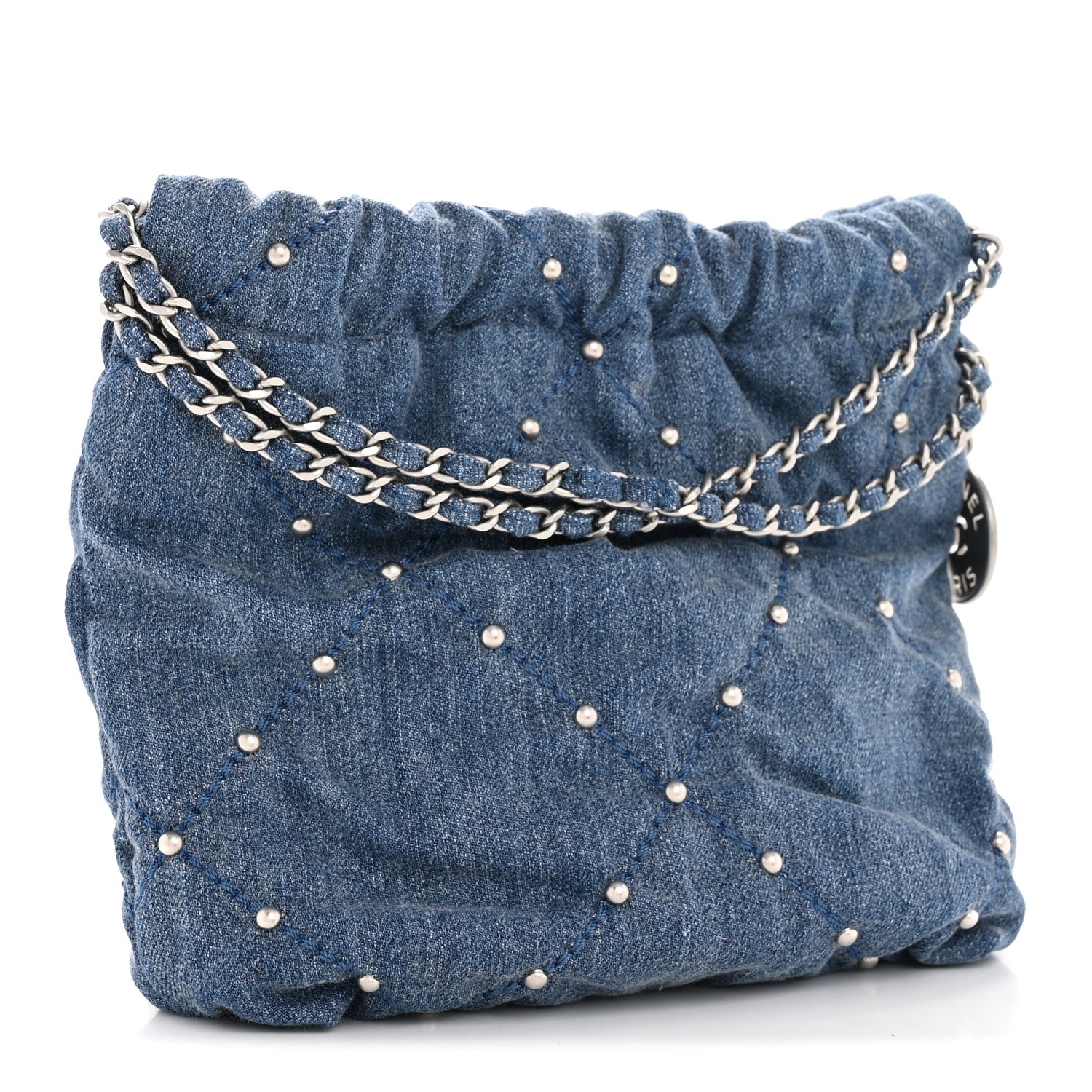 Chanel Washed Denim Quilted Studded Mini Chanel 22 Blue 3 of 10