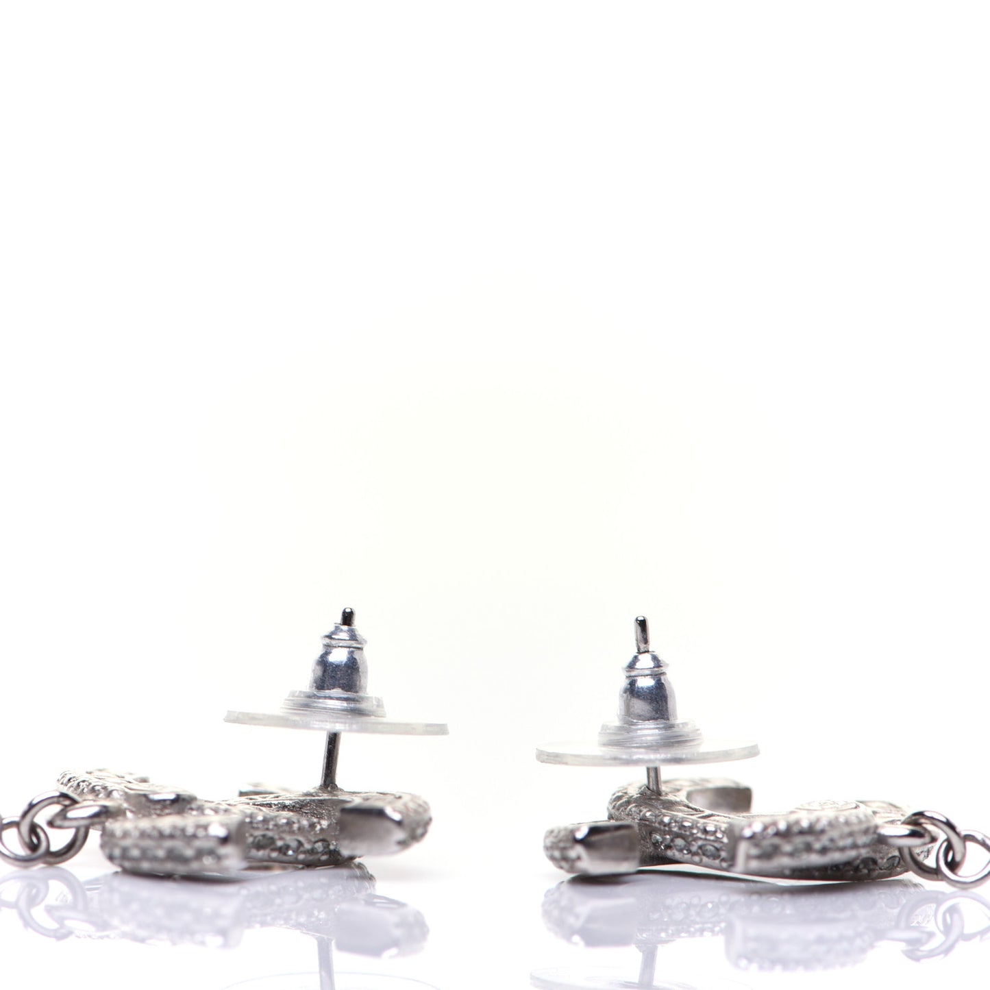 Baguette Crystal Pearl CC Drop Earrings Silver Black
