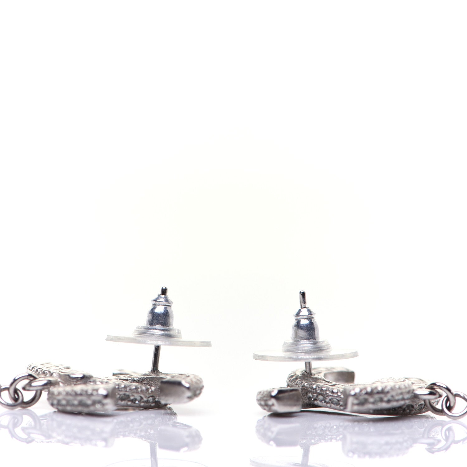 Chanel Baguette Crystal Pearl CC Drop Earrings Silver Black 4 of 8