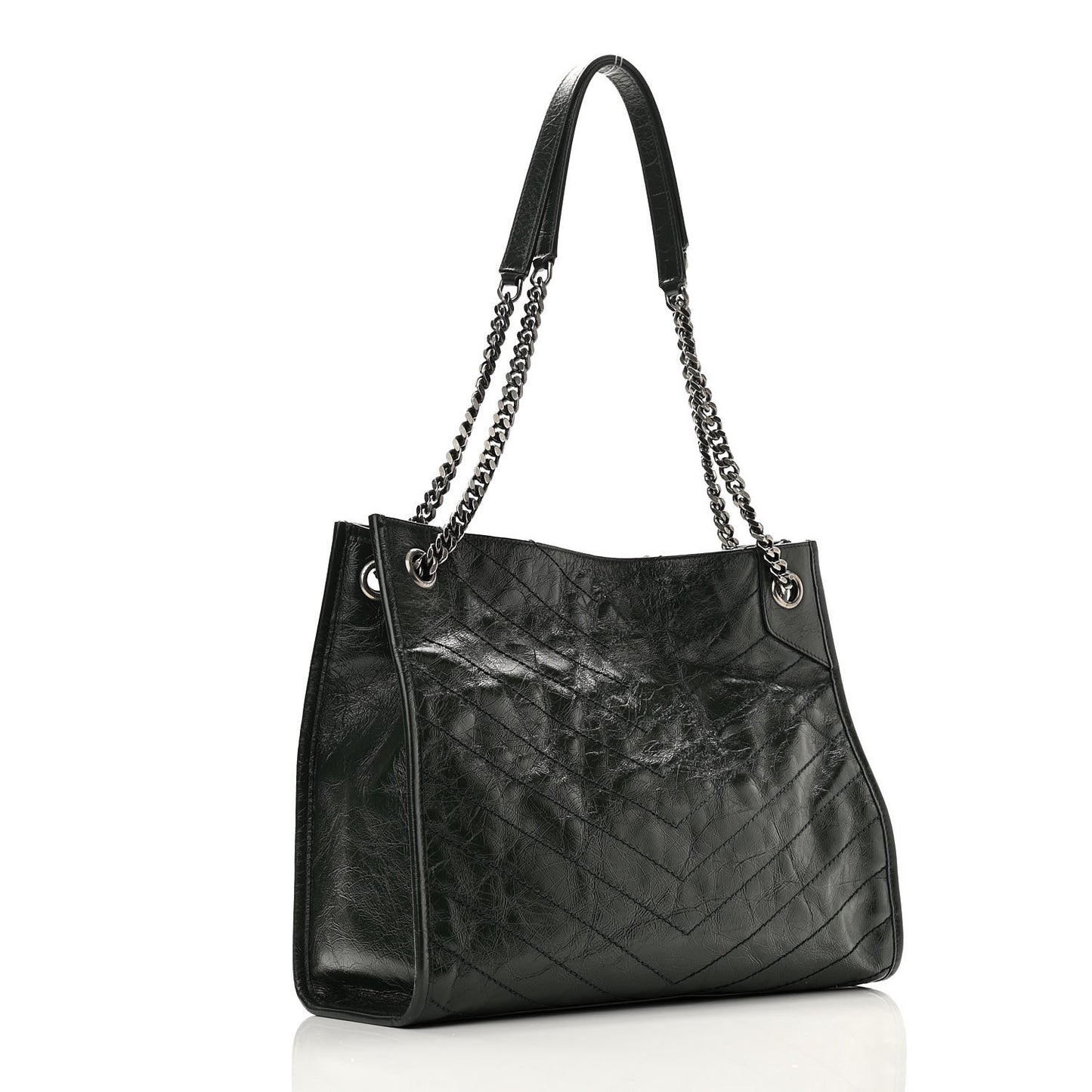 Crinkled Calfskin Matelasse Monogram Medium Niki Shopper Tote New Vert Dark Green
