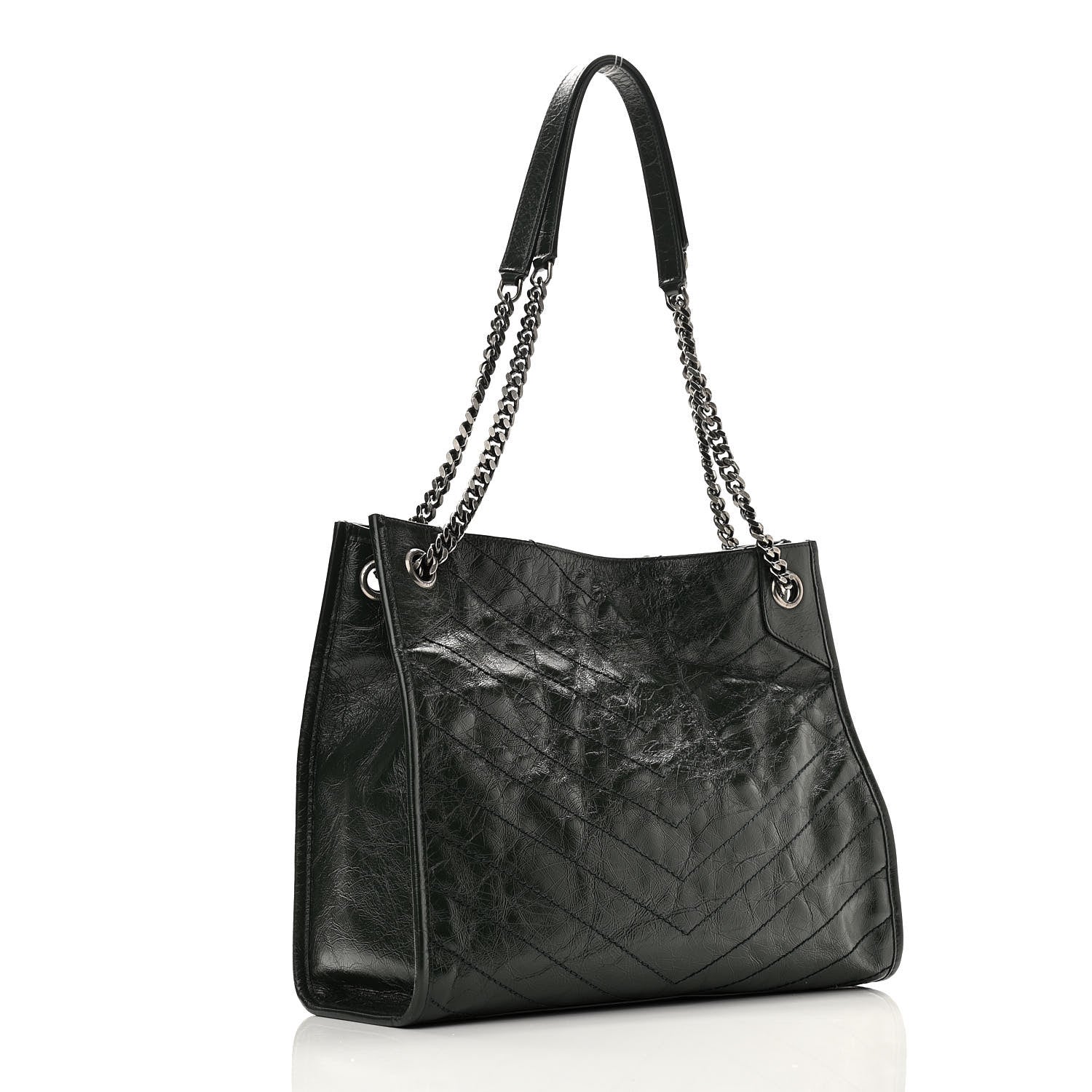Saint Laurent Crinkled Calfskin Matelasse Monogram Medium Niki Shopper Tote New Vert Dark Green 3 of 10