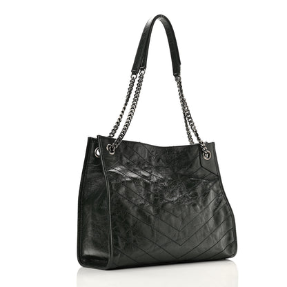 Saint Laurent Crinkled Calfskin Matelasse Monogram Medium Niki Shopper Tote New Vert Dark Green 3 of 10