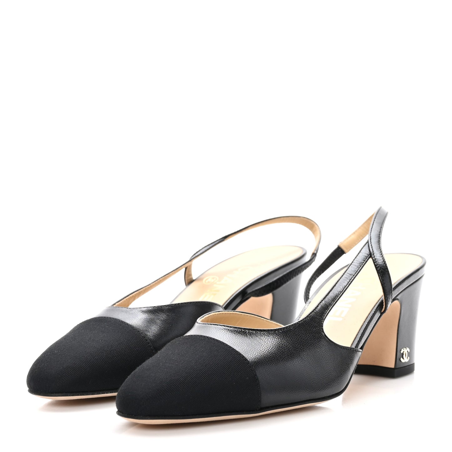 Goatskin Grosgrain Cap Toe CC Slingback Pumps 37.5 Black