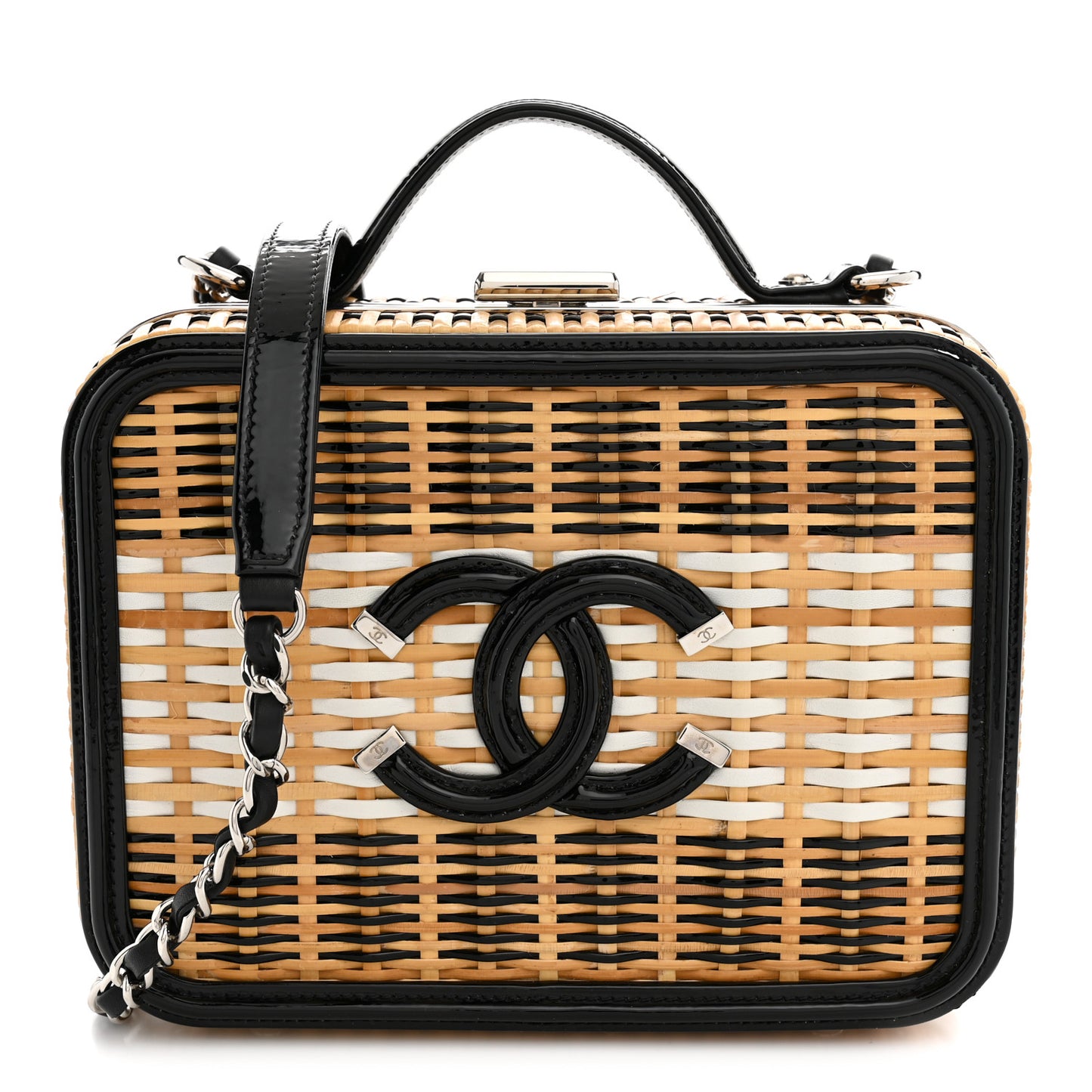 Raffia Patent Medium CC Filigree Vanity Case Black