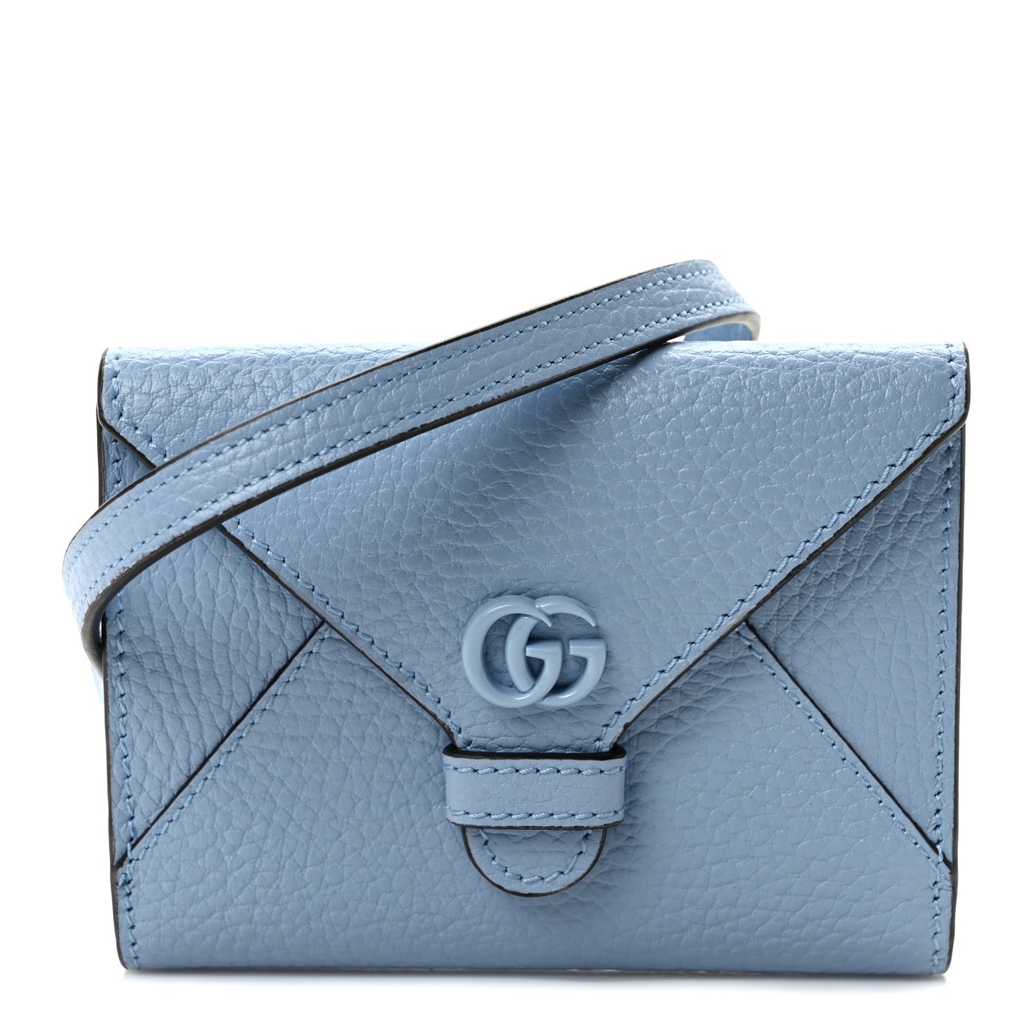 Dollar Calfskin Enamel Monochrome GG Marmont Envelope Strap Wallet Porcelain Light Blue
