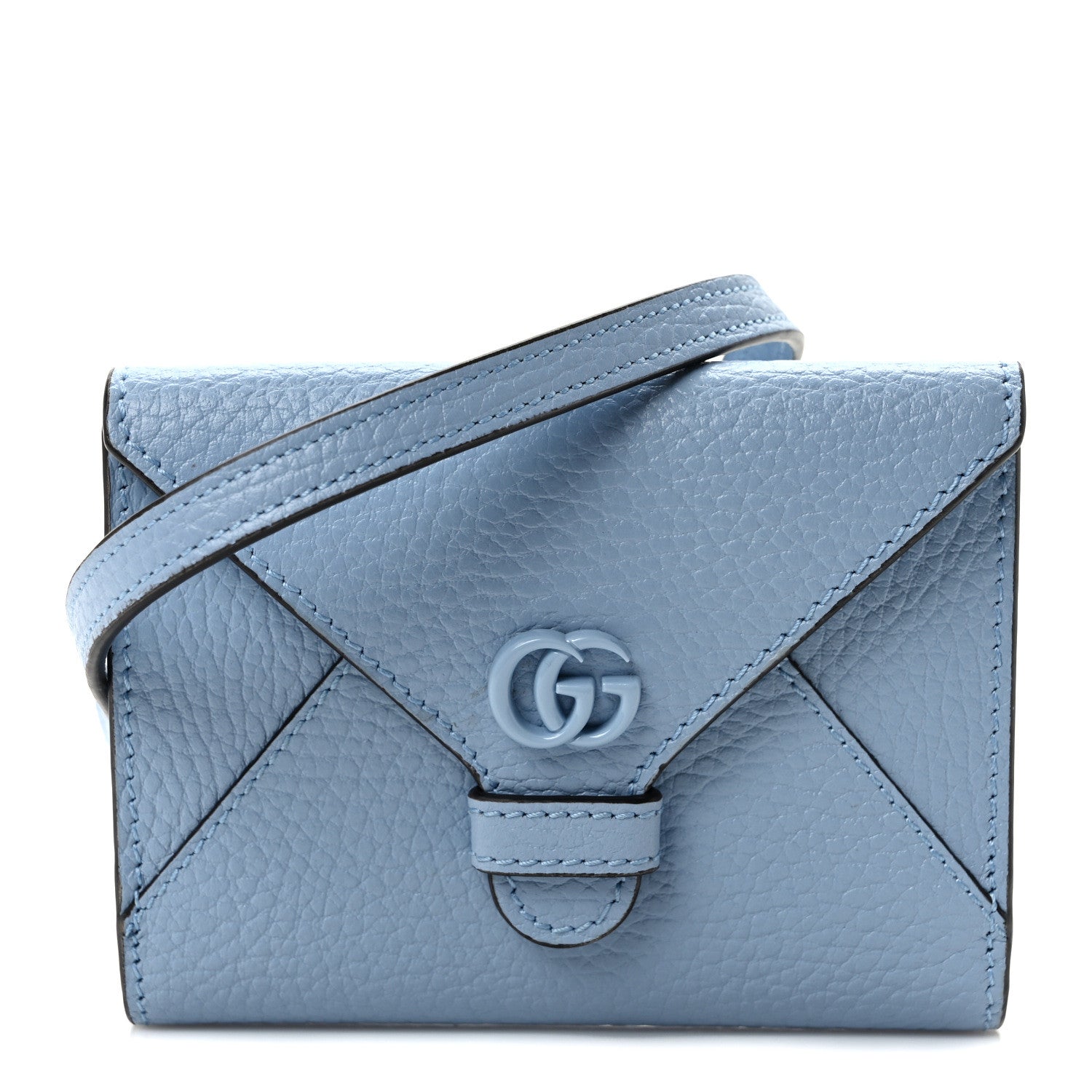 Gucci Dollar Calfskin Enamel Monochrome GG Marmont Envelope Strap Wallet Porcelain Light Blue 1 of 7