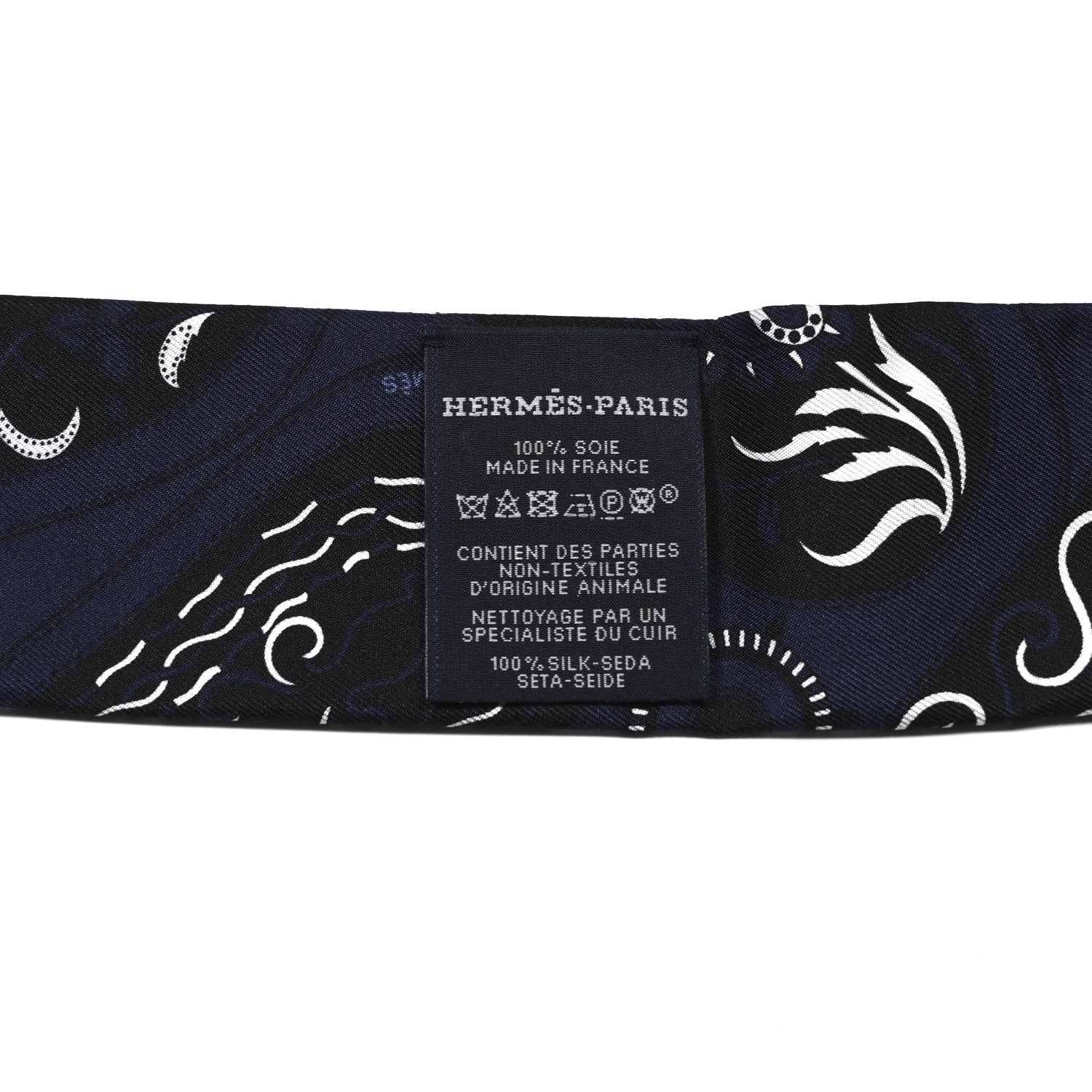 Hermes Silk Festival Des Amazones Bandana Fringed Twilly Bleu Black 3 of 4