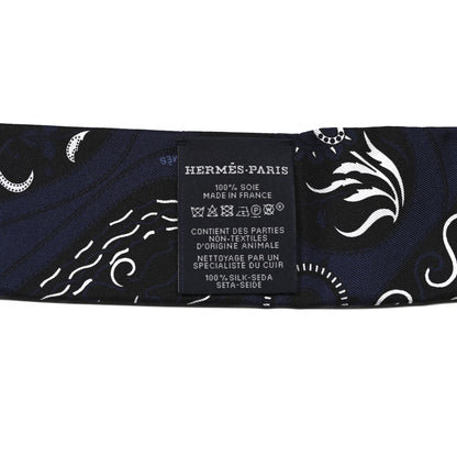 Hermes Silk Festival Des Amazones Bandana Fringed Twilly Bleu Black 3 of 4