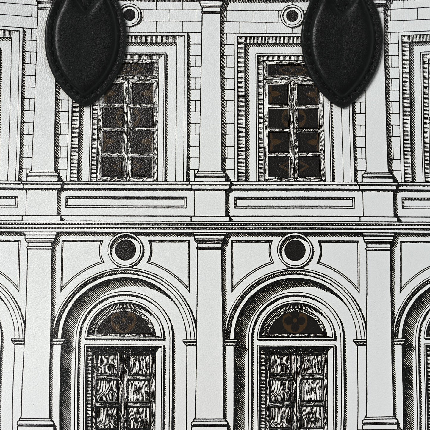 X FORNASETTI Calfskin Architettura Onthego MM Black White