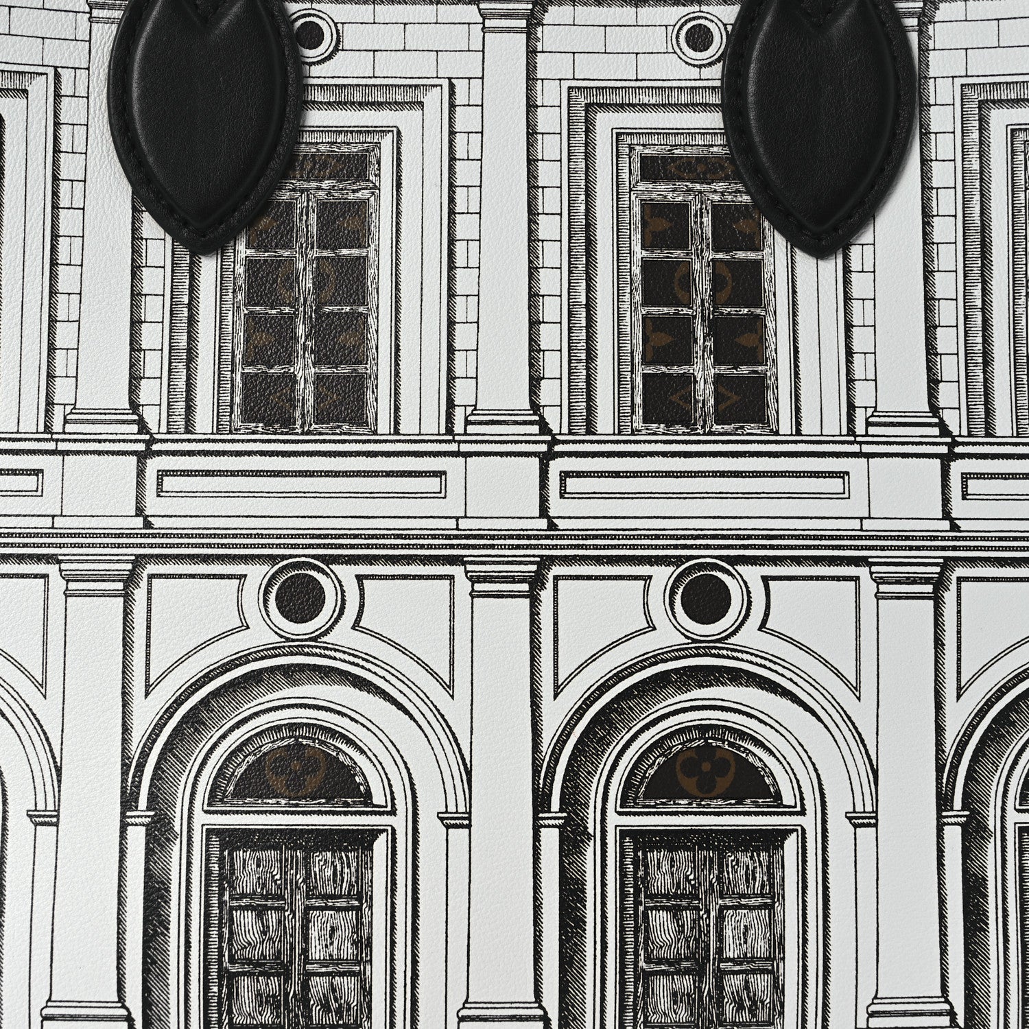 Louis Vuitton X FORNASETTI Calfskin Architettura Onthego MM Black White 7 of 9