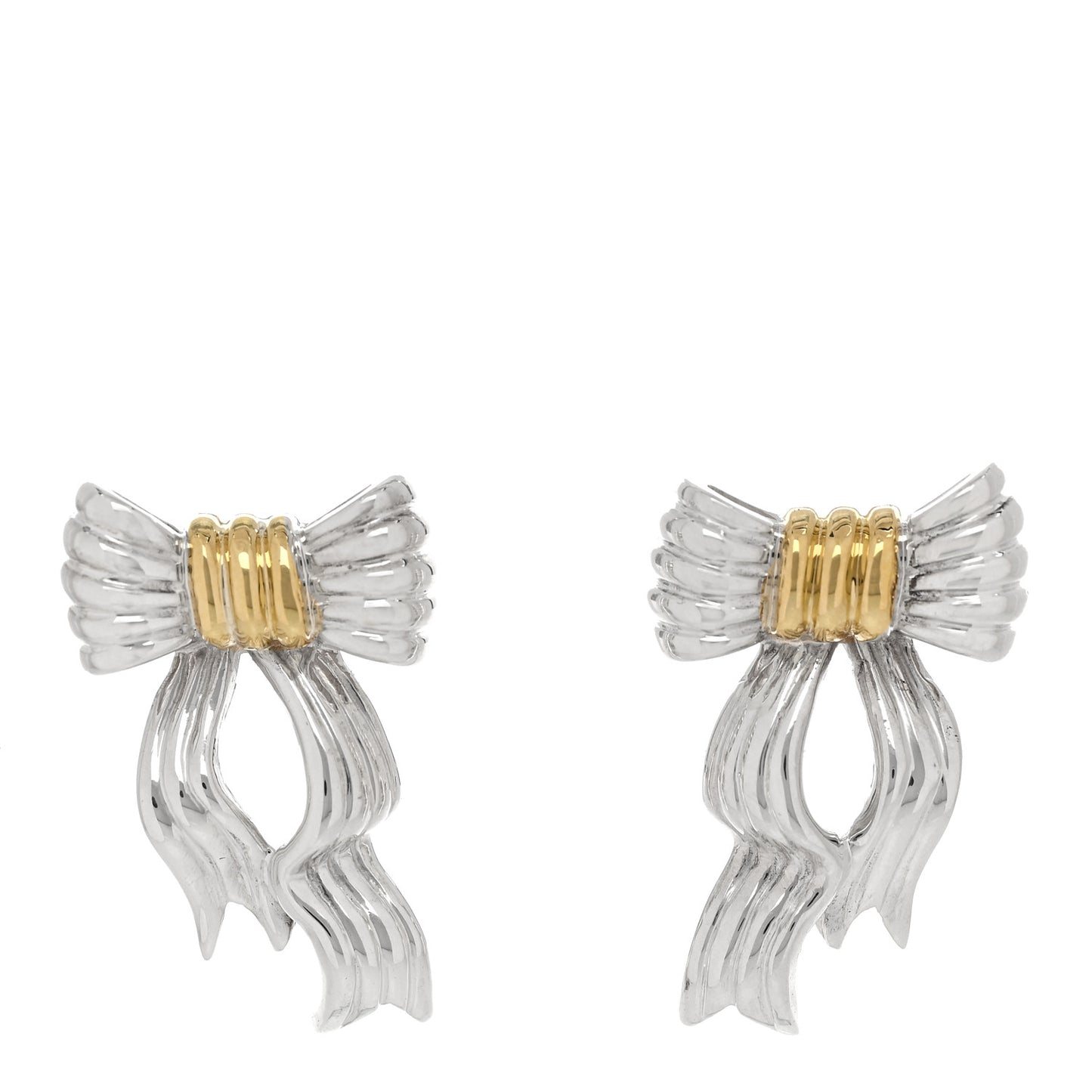 Sterling Silver 18K Yellow Gold Bow Clip On Earrings