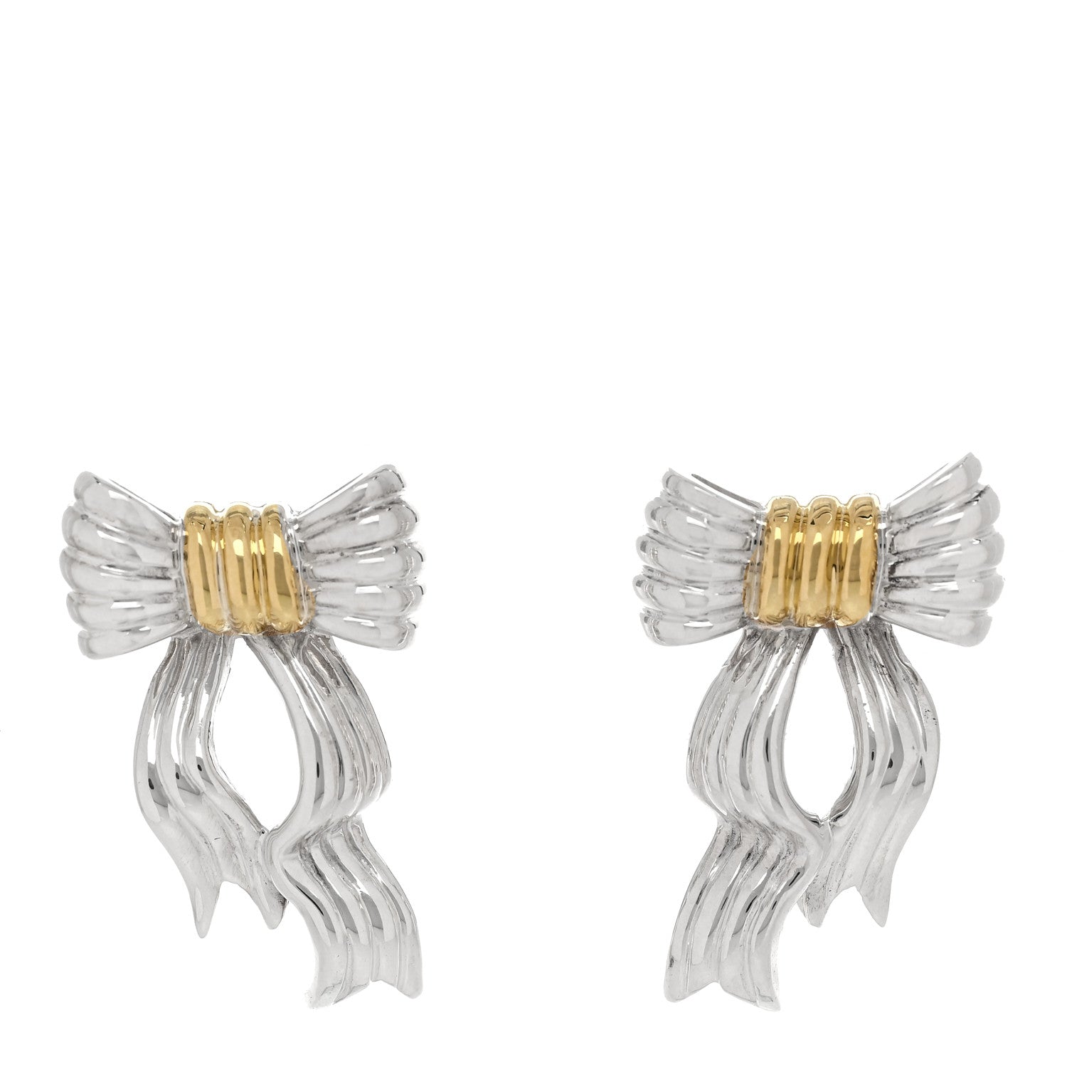 Tiffany Sterling Silver 18K Yellow Gold Bow Clip On Earrings 1 of 6