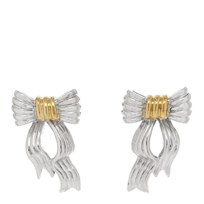 Tiffany Sterling Silver 18K Yellow Gold Bow Clip On Earrings 1 of 6