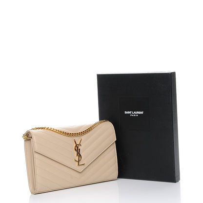 Saint Laurent Grain De Poudre Matelasse Chevron Monogram Chain Wallet Nude Powder 9 of 9