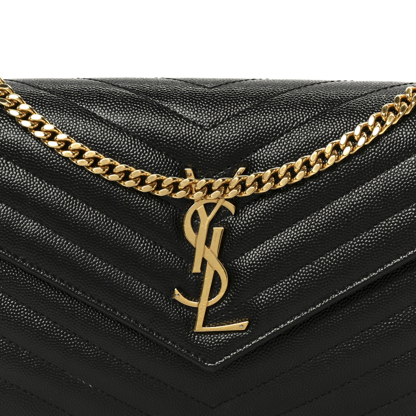 Grain De Poudre Matelasse Chevron Monogram Chain Wallet Black