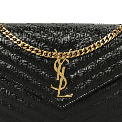 Saint Laurent Grain De Poudre Matelasse Chevron Monogram Chain Wallet Black 8 of 10