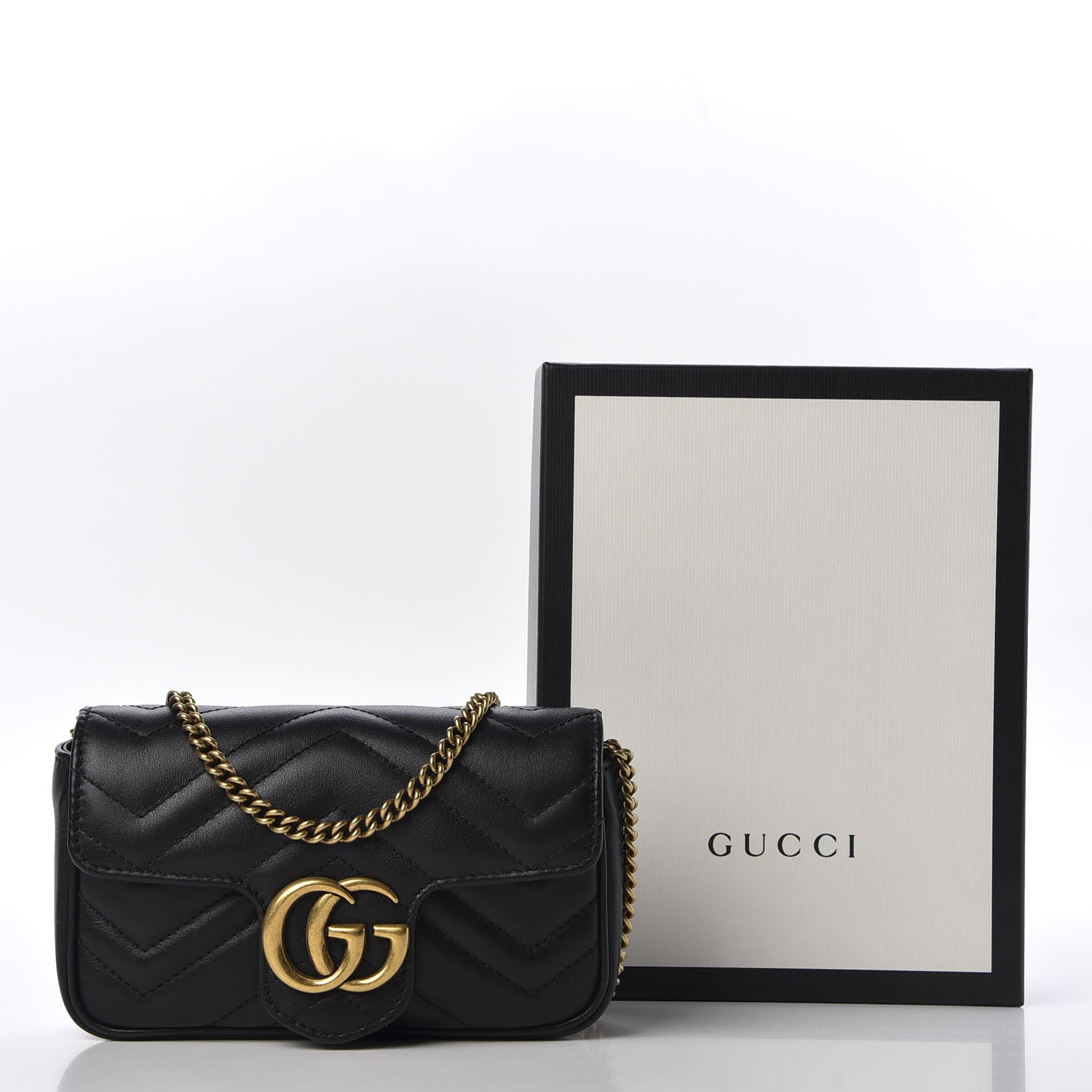 Gucci Calfskin Matelasse Super Mini GG Marmont Shoulder Bag Black 10 of 10