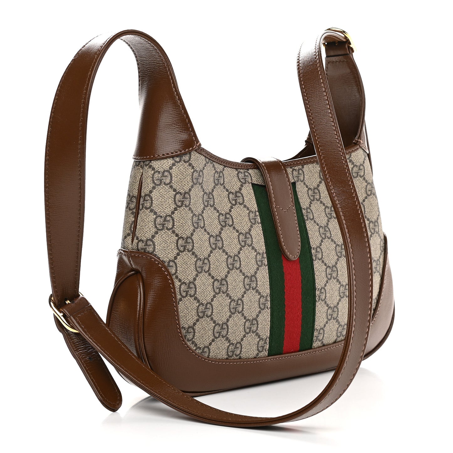 GG Supreme Monogram Azalea Calfskin Web Small Jackie 1961 Hobo Beige Ebony Brown Sugar