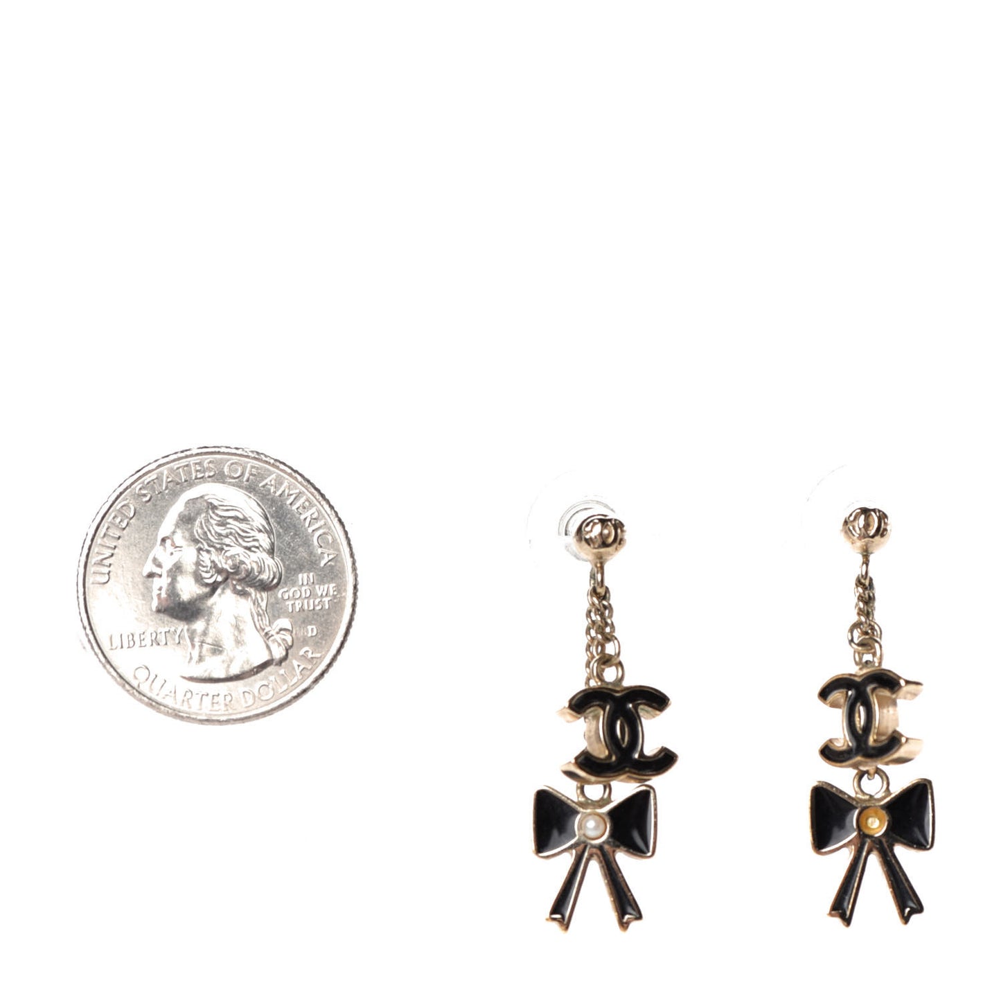 Enamel CC Bow Earrings Gold Black