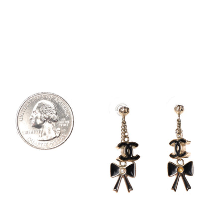 Chanel Enamel CC Bow Earrings Gold Black 2 of 4