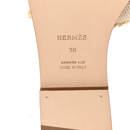 Hermes Linen Canvas Fringe Oran Sandals 38 Beige 7 of 9