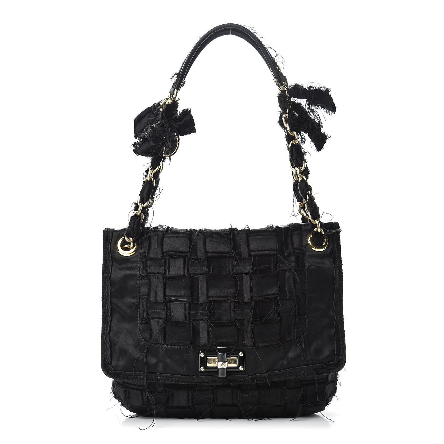Satin Happy Square Shoulder Bag Black