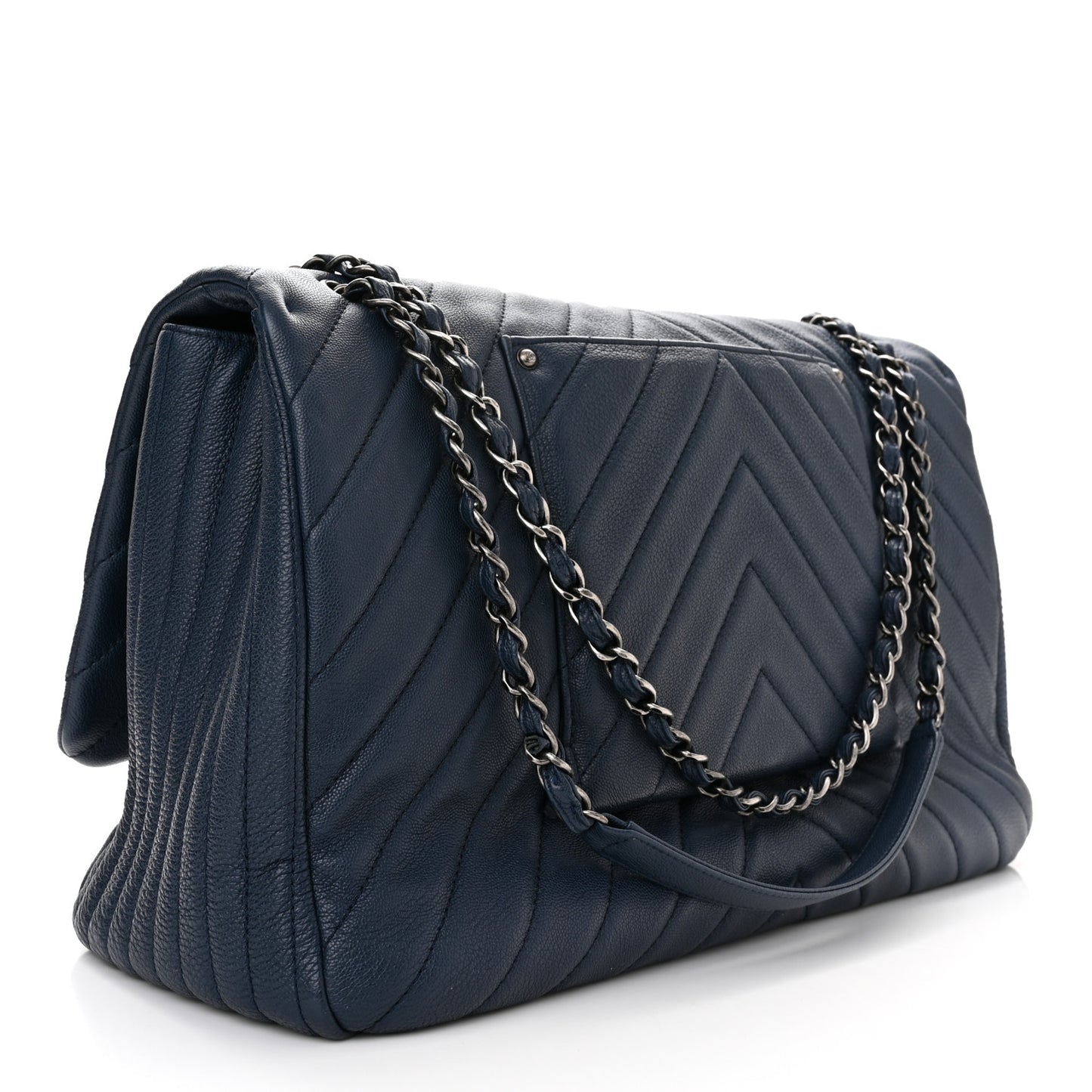 Calfskin Chevron Quilted XXL Travel Flap Bag Blue