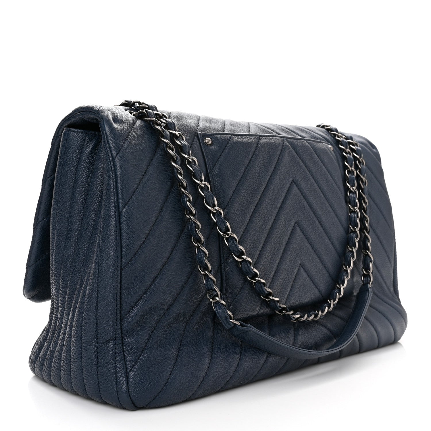 Chanel Calfskin Chevron Quilted XXL Travel Flap Bag Blue 3 of 10