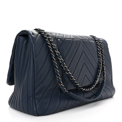 Chanel Calfskin Chevron Quilted XXL Travel Flap Bag Blue 3 of 10
