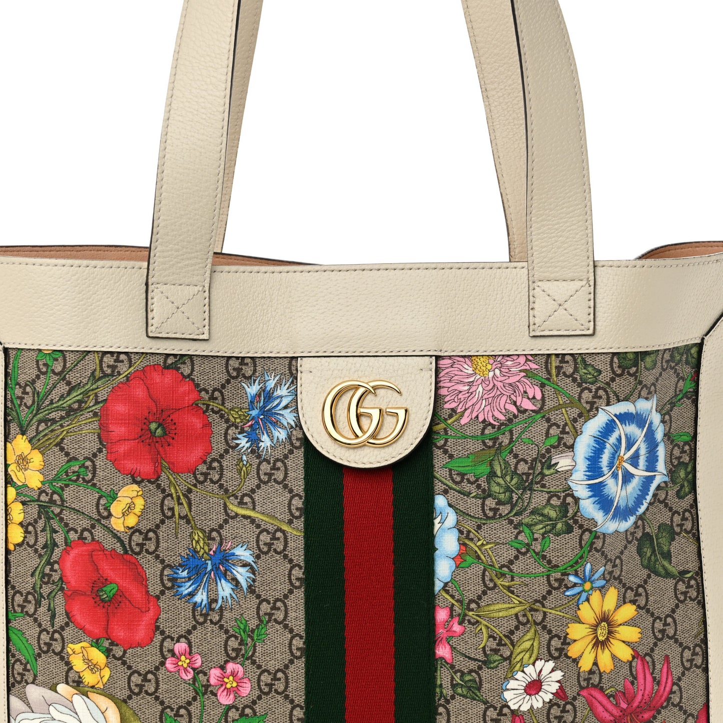 GG Supreme Monogram Flora Web Ophidia Vertical Shopping Tote White