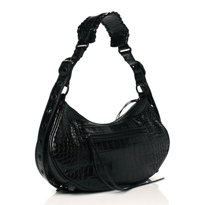 Balenciaga Extra Supple Calfskin Crocodile Embossed Monochrome Small Le Cagole Shoulder Bag Black 4 of 10