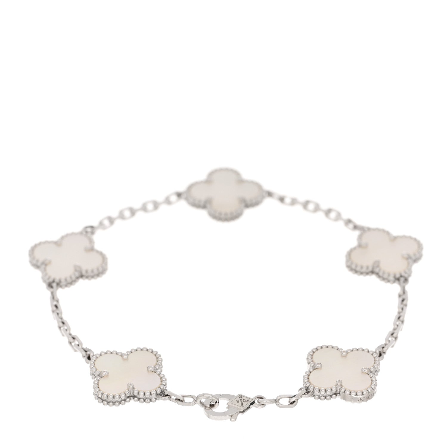 Van Cleef & Arpels 18K White Gold Mother of Pearl 5 Motifs Vintage Alhambra Bracelet 2 of 4