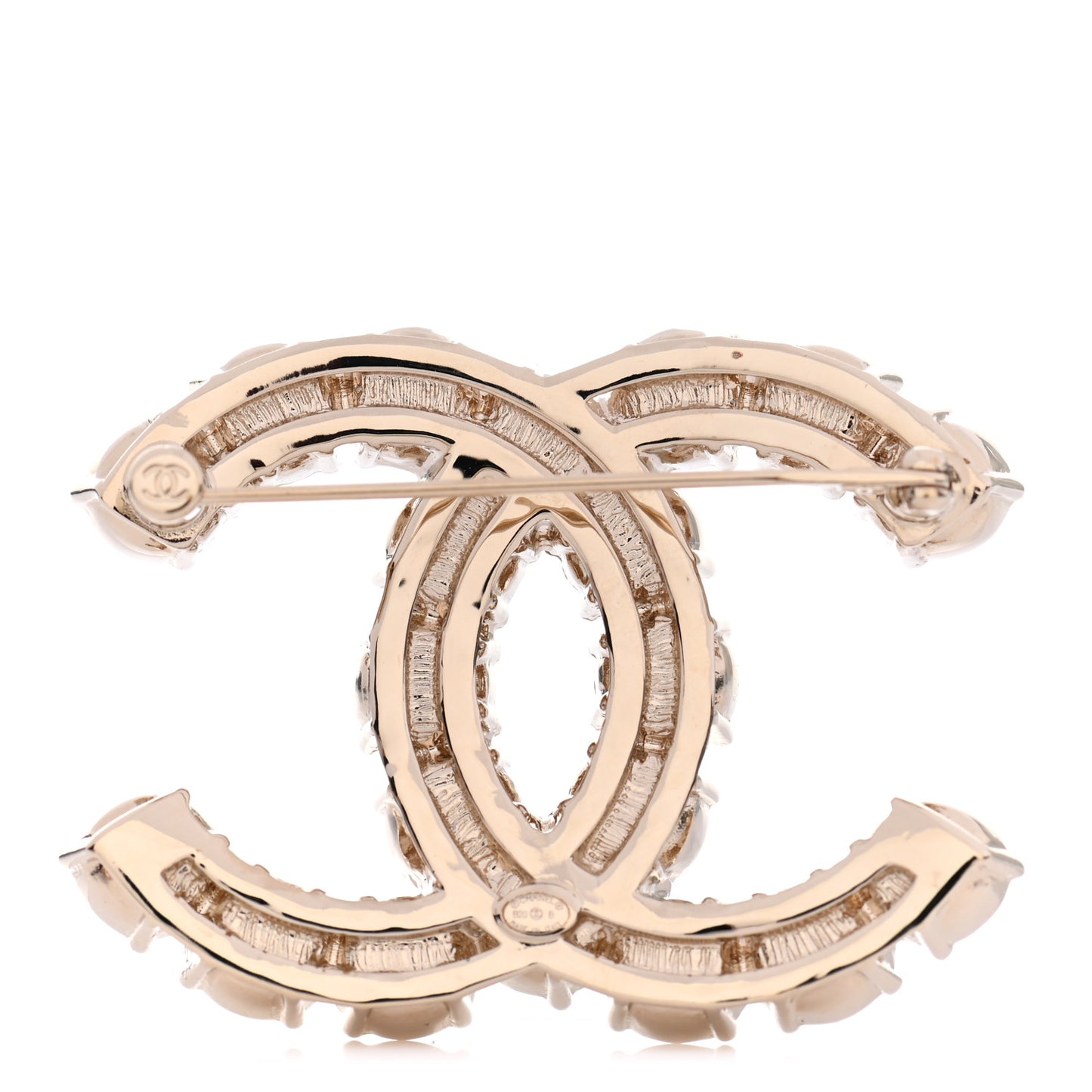 Crystal Pearl CC Dazzling Domino Brooch Gold Black