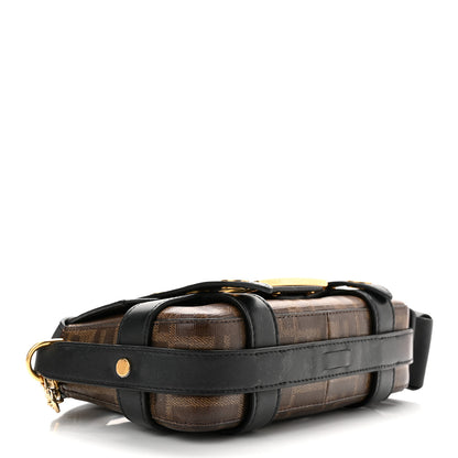 Fendi Glazed Fabric Vitello Century FF 1974 Mini Baguette Cage Mogano Panna Black 4 of 11