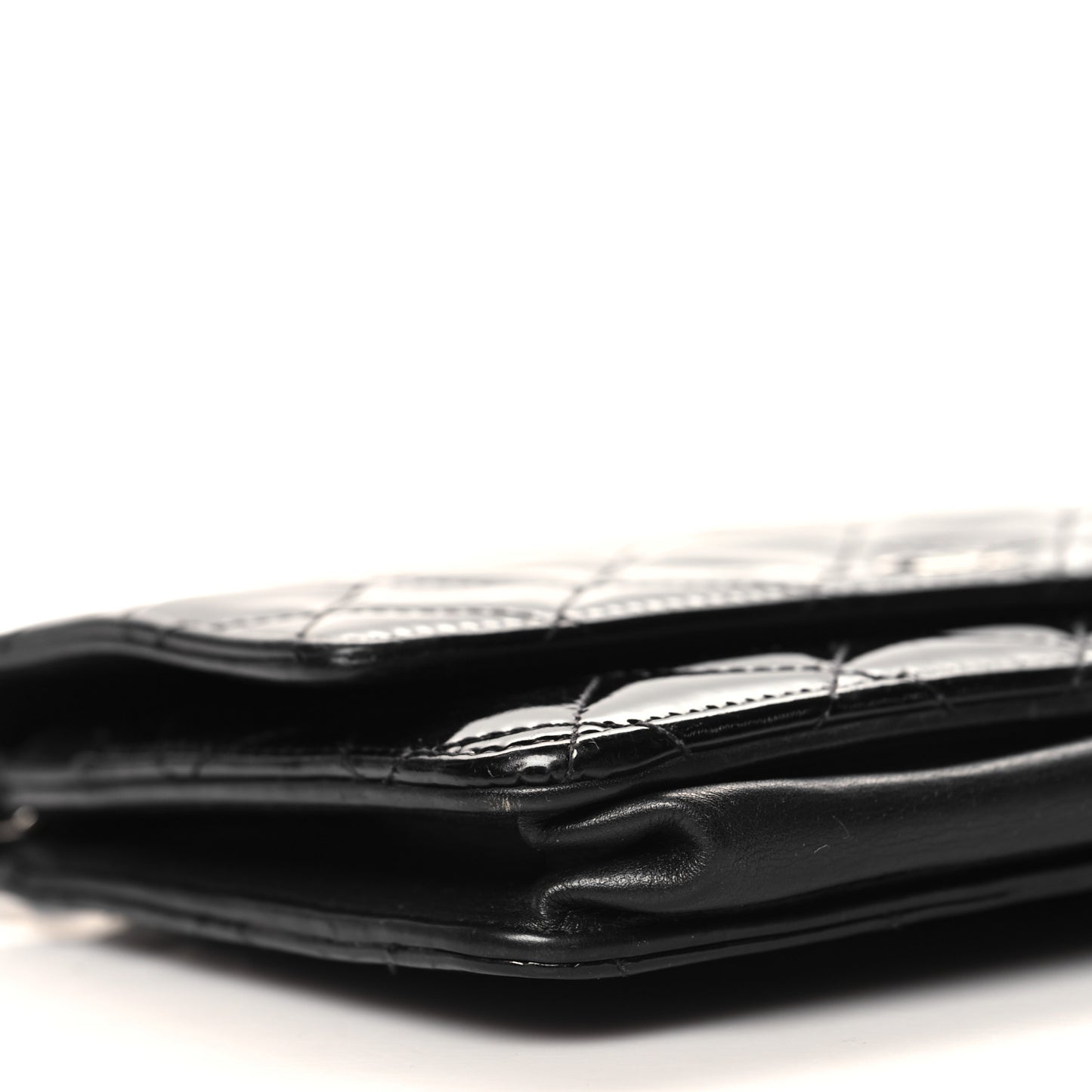 Patent Quilted Wallet On Chain WOC Black