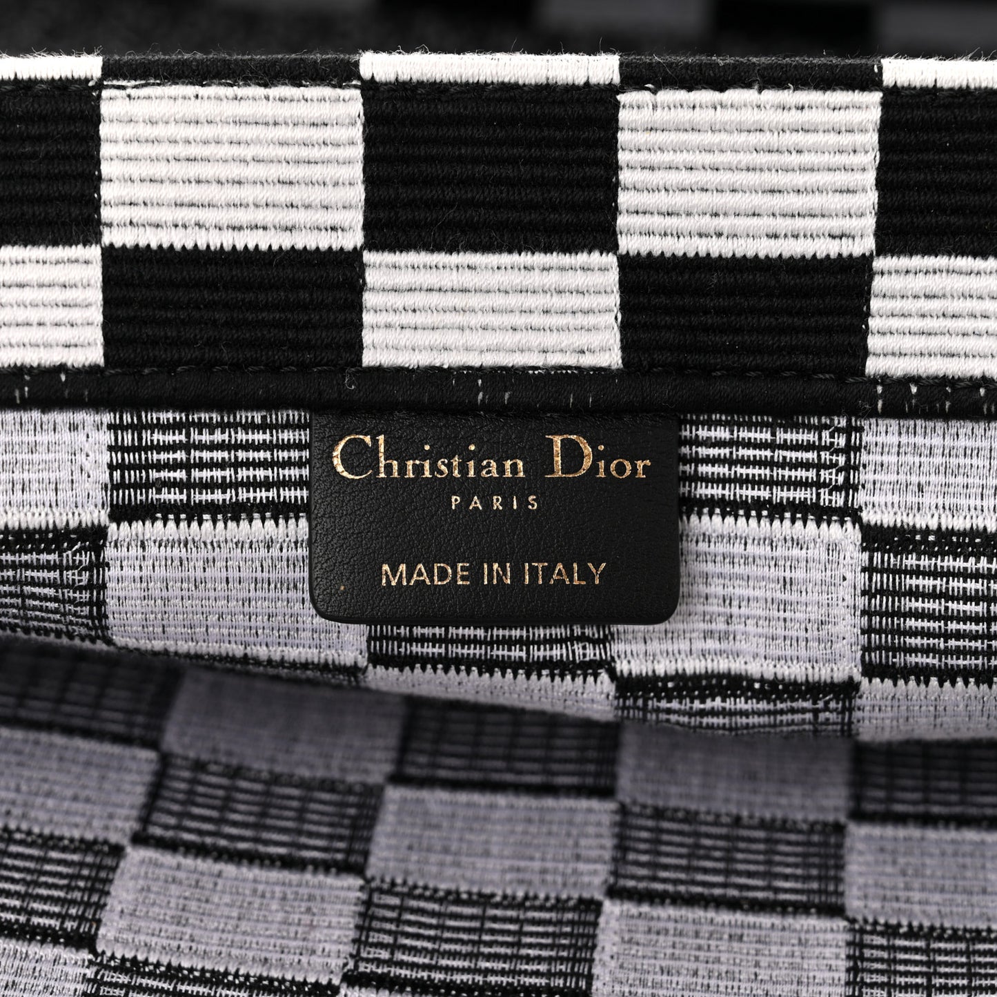Canvas Embroidered Checkered Book Tote Black White