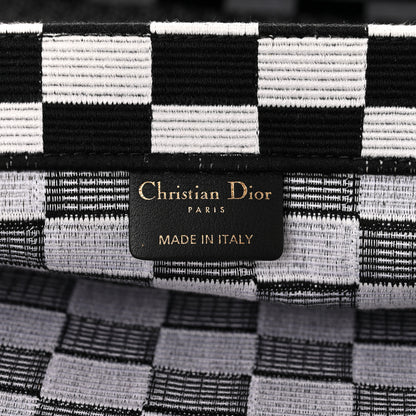 Christian Dior Canvas Embroidered Checkered Book Tote Black White 6 of 10