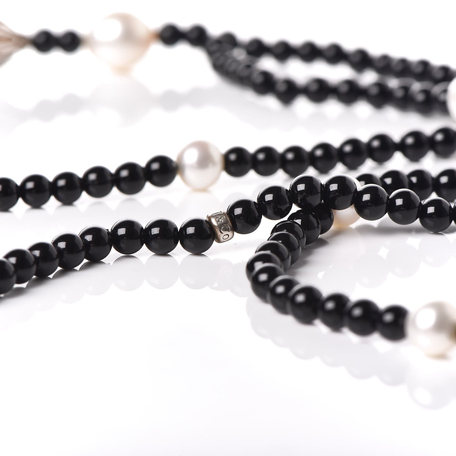 Tiffany Sterling Silver Black Onyx Freshwater Pearl Ziegfeld Tassel Necklace 5 of 5