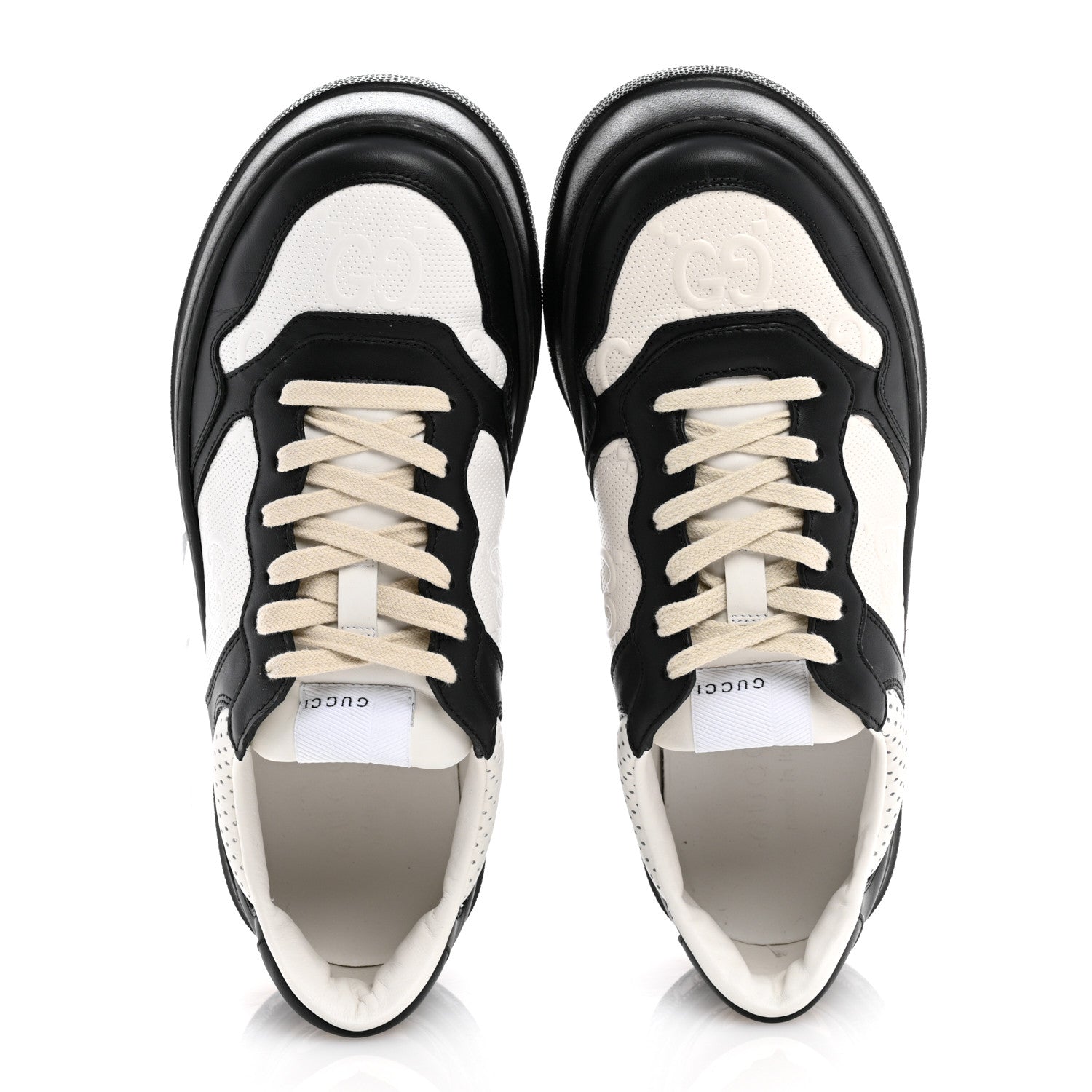 Gucci Calfskin GG Tennis Embossed Perforated Mens Interlocking G 55mm Sneakers 8.5 Black White 2 of 8