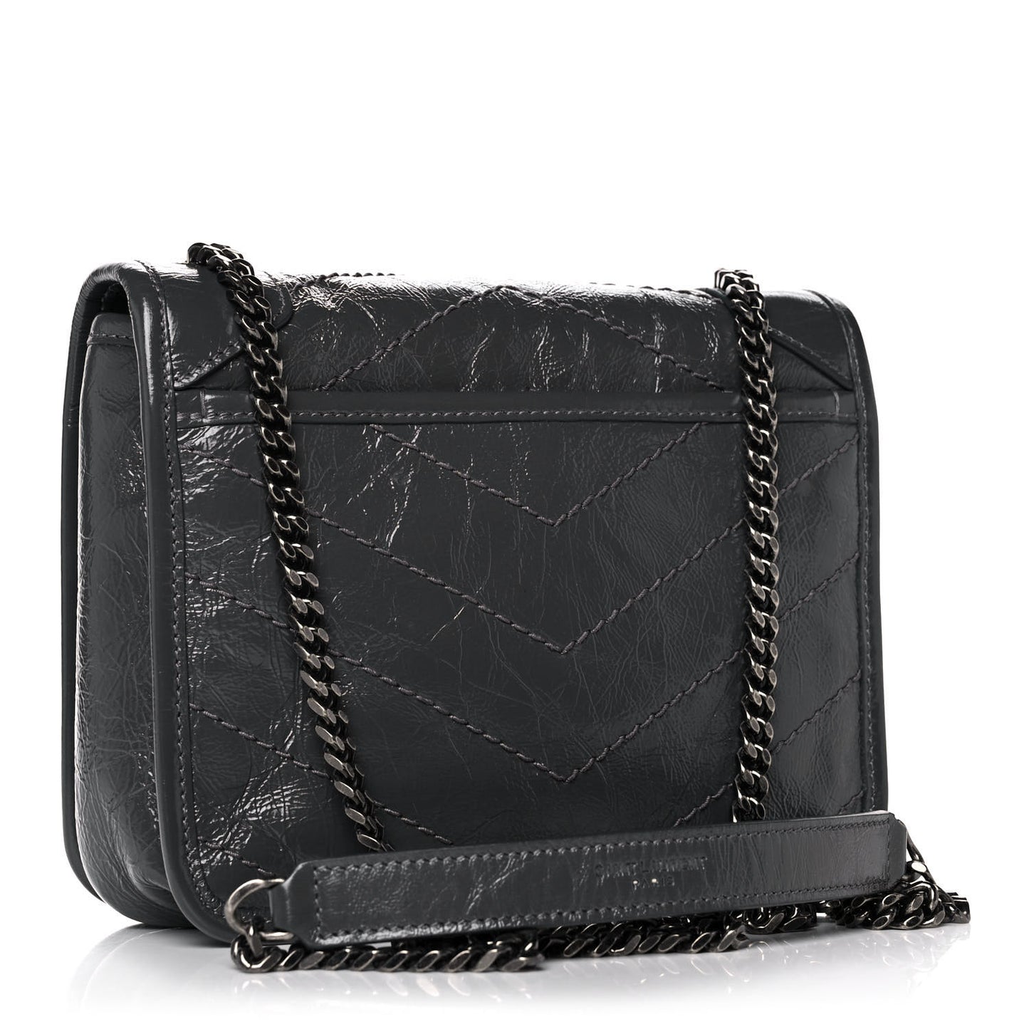Crinkled Calfskin Matelasse Monogram Niki Chain Wallet Fog