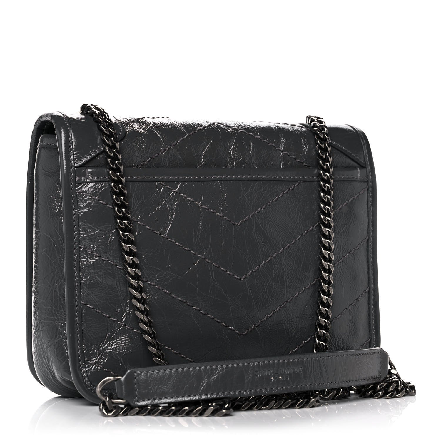 Saint Laurent Crinkled Calfskin Matelasse Monogram Niki Chain Wallet Fog 3 of 13