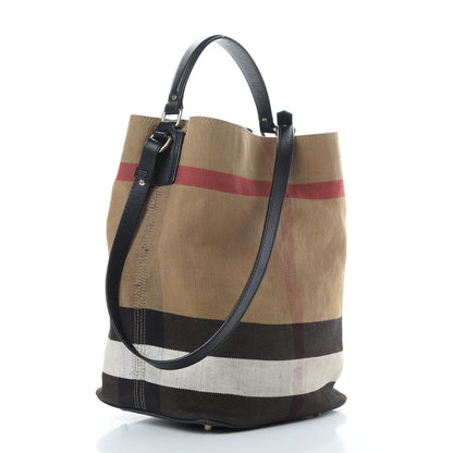 Burberry Canvas Mega Check Medium Ashby Hobo Black 4 of 14