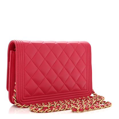 Chanel Lambskin Quilted Boy Wallet On Chain WOC Dark Pink 3 of 11