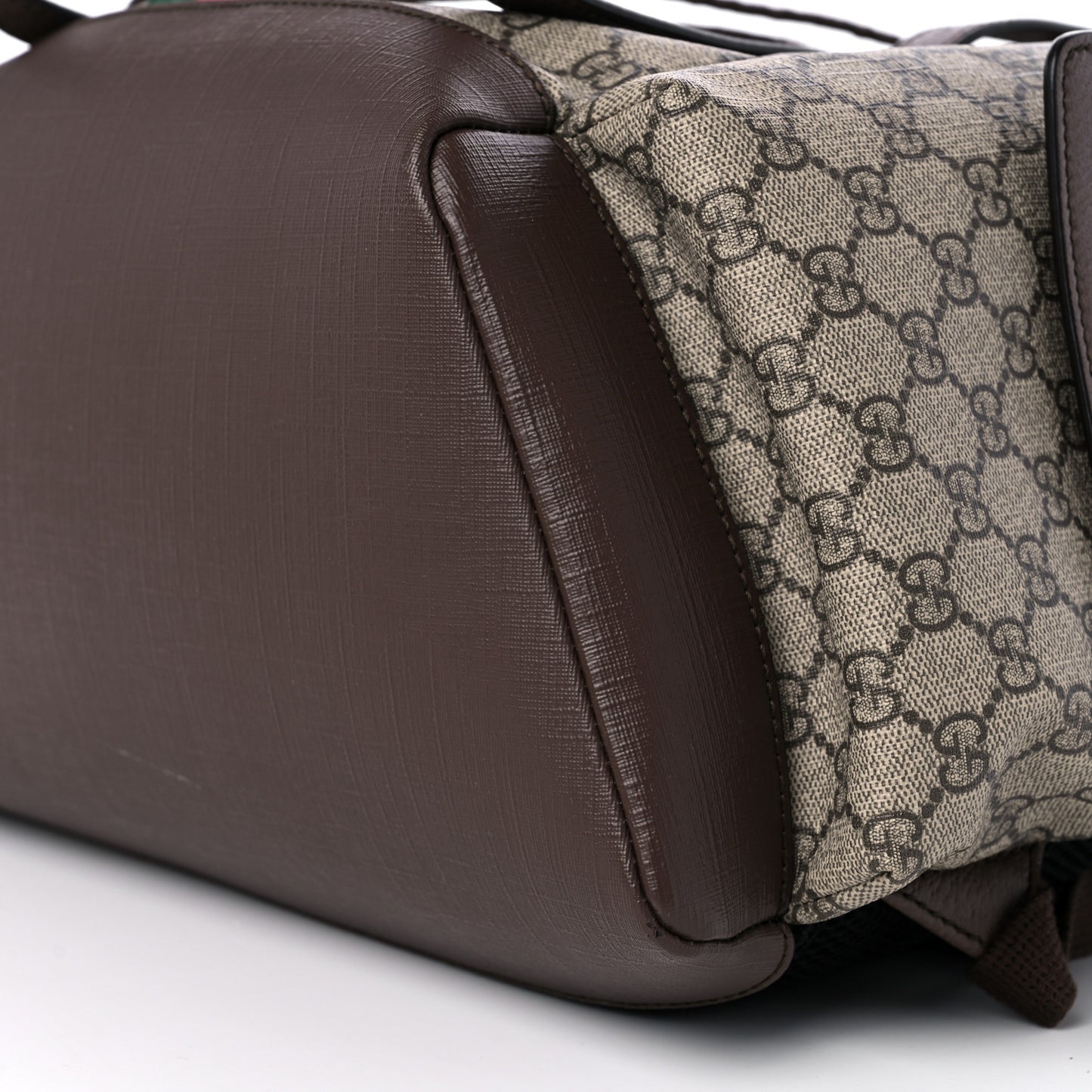 GG Supreme Monogram Medium Ophidia Double Buckle Backpack Brown