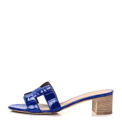Hermes Shiny Alligator Oasis Sandals 37 Bleu Electrique 1 of 13