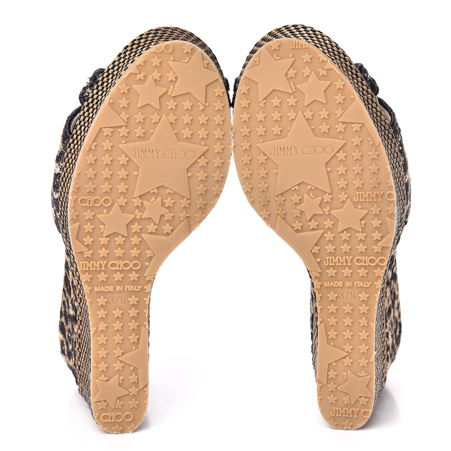 Jimmy Choo Woven Raffia Leopard Print Perfume Wedge Sandals 37.5 Black 7 of 10