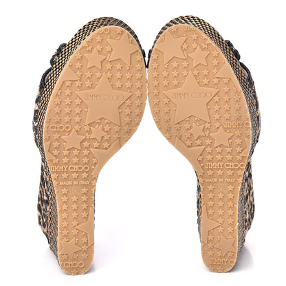 Jimmy Choo Woven Raffia Leopard Print Perfume Wedge Sandals 37.5 Black 7 of 10