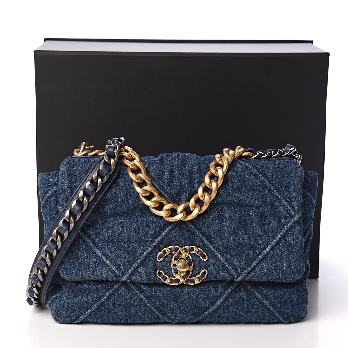 Denim Quilted Medium 19 Flap Blue